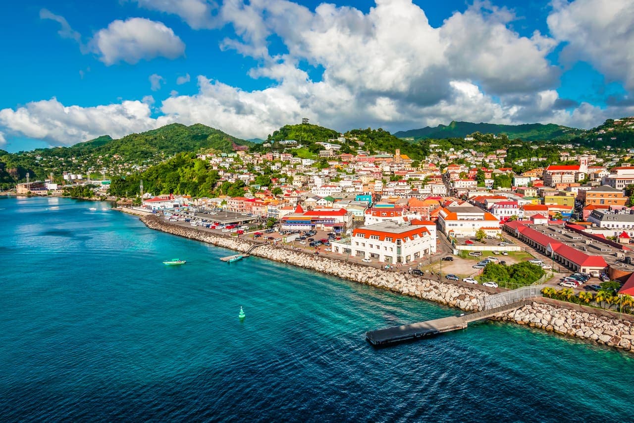 St. George's harbor from the air, Grenada