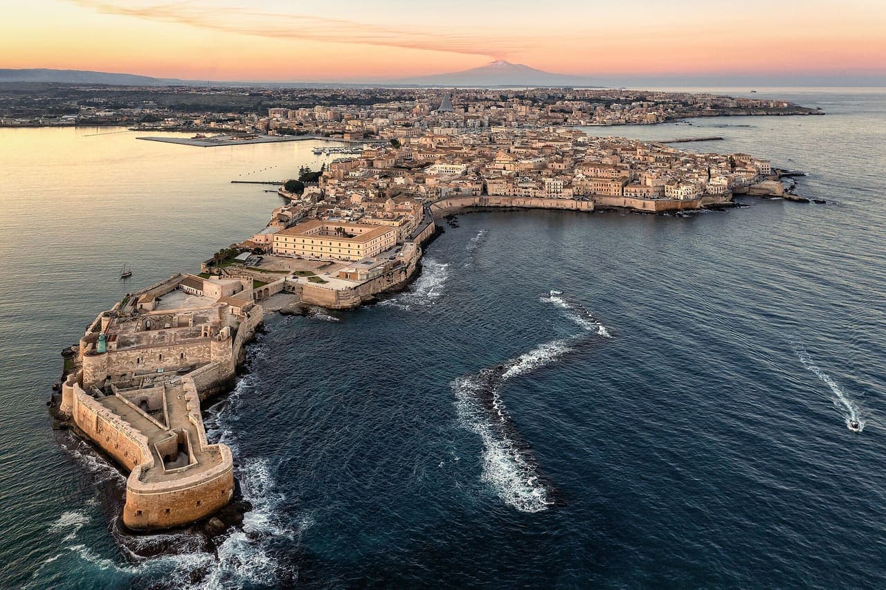 Ortigia, the old island of Siracusa, from the air