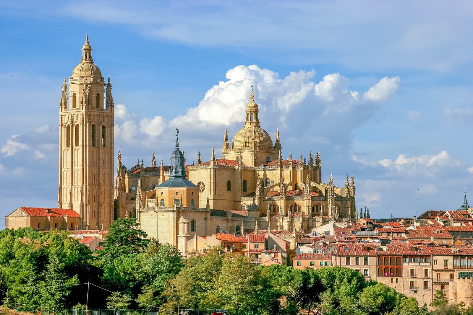 Gothic Cathedral with cityscape of Segovia, Spain