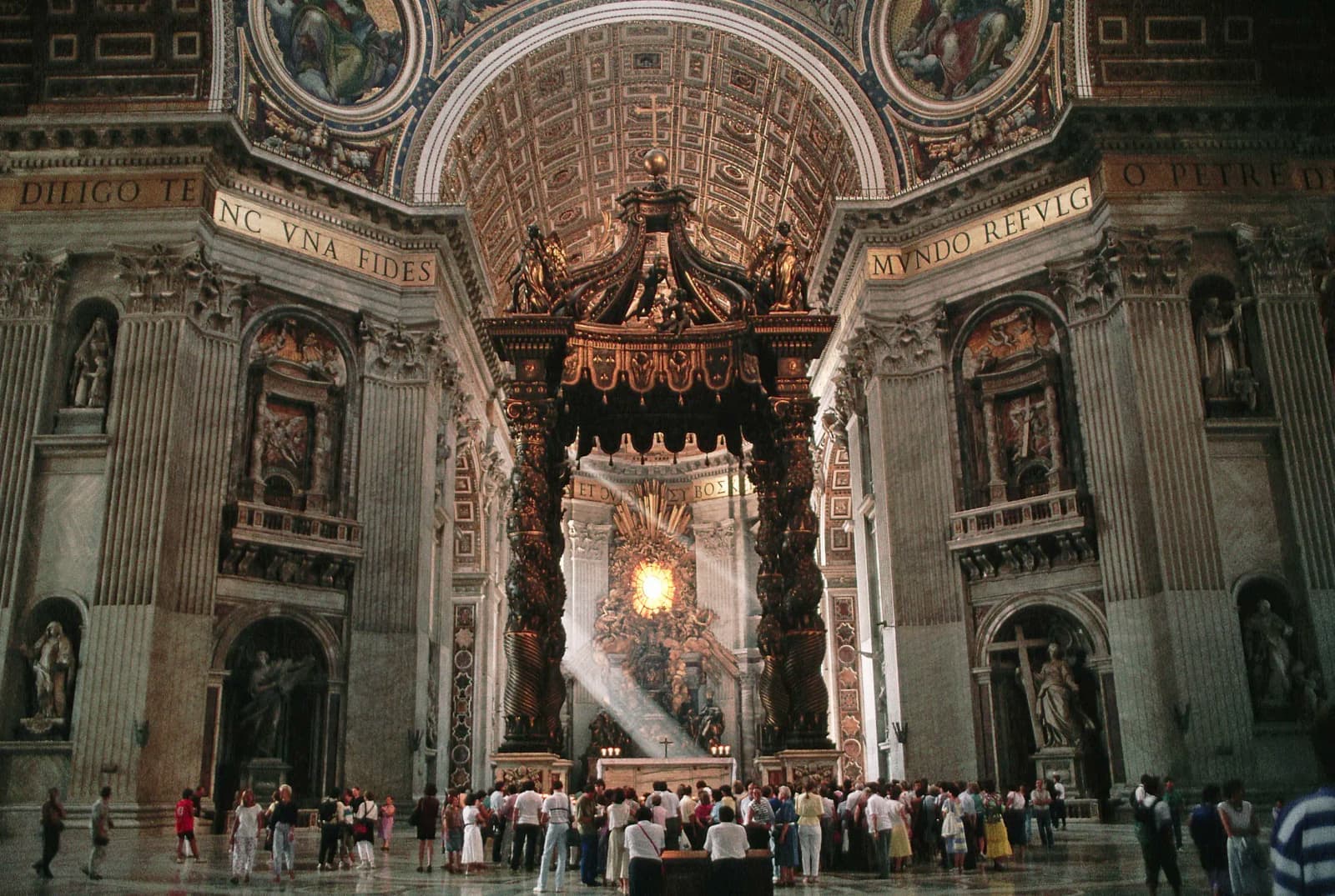 Bernini’s Baldachin and the main altar inside St. Peter’s Basilica.