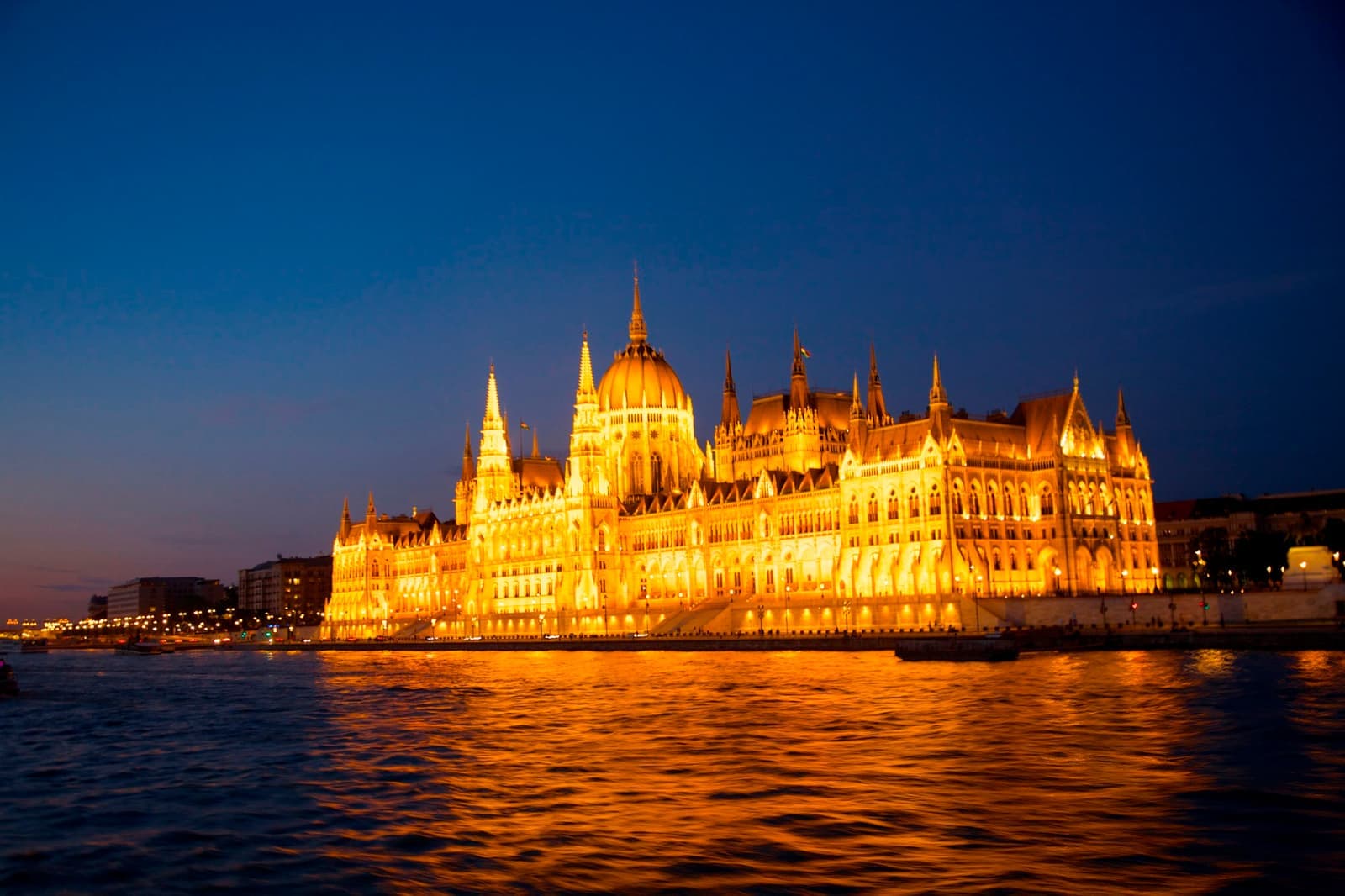 Illuminated Parliament Building in Budapest, Hungary