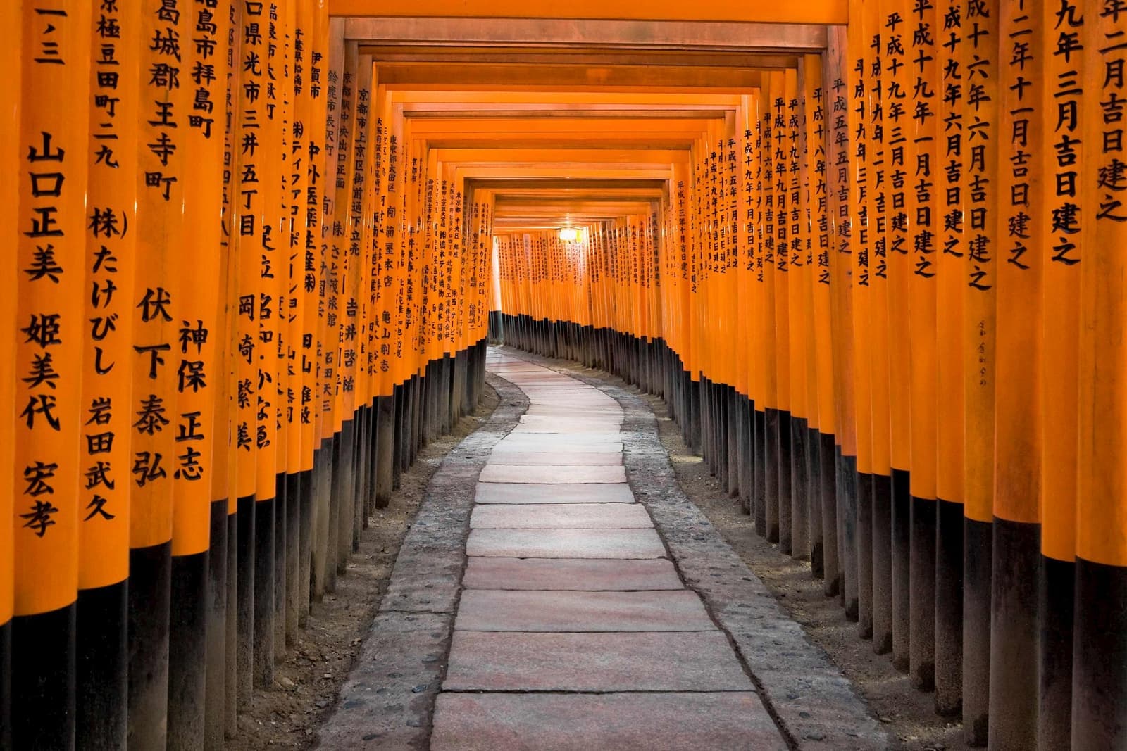 Pathway of Torii Gates at Fushimi Inari Shrine in Kyoto, Japan