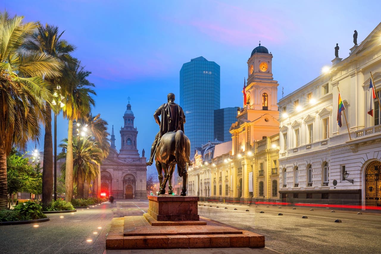 Plaza and equestrian statue in Santiago, Chile
