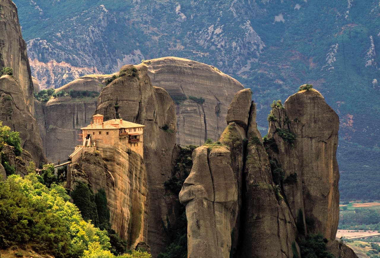 Monastery on a rock pillar at Meteora, the excursion from Volos