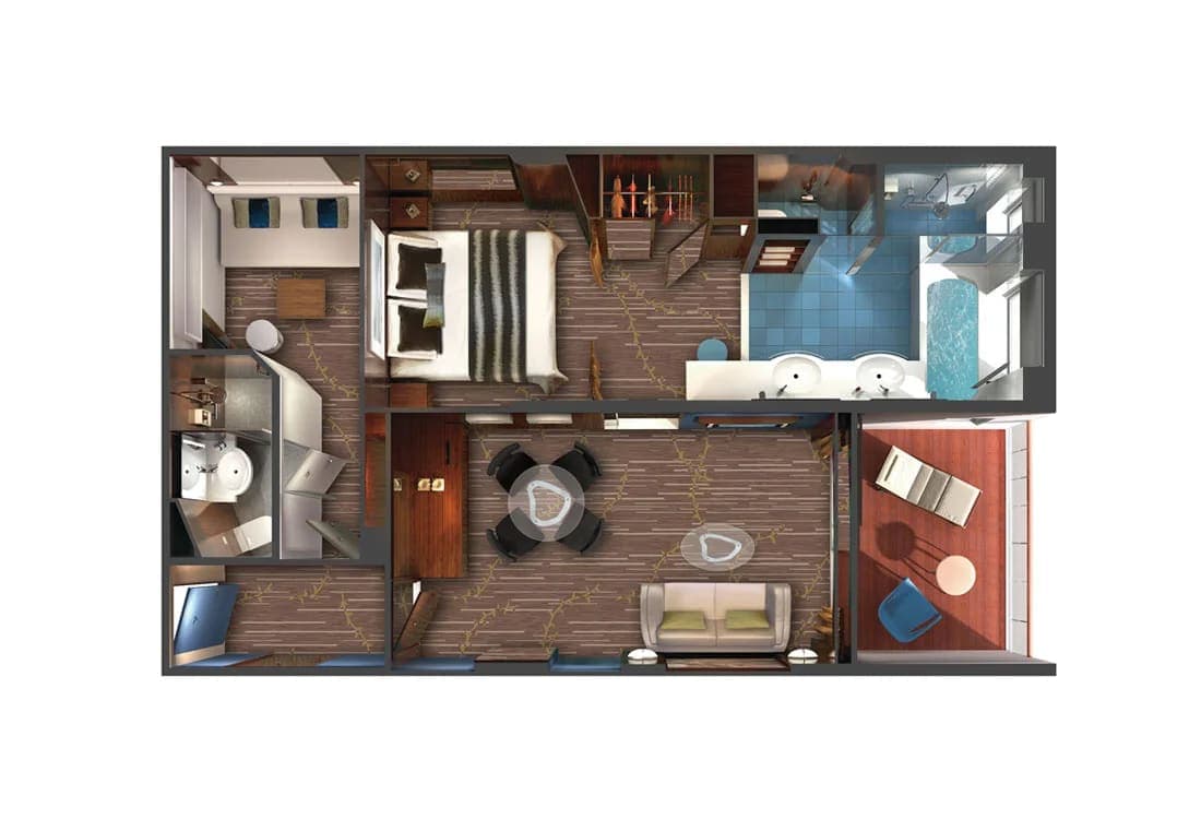 2-Bedroom Deluxe Family Suite with Balcony floor plan, Norwegian Gem