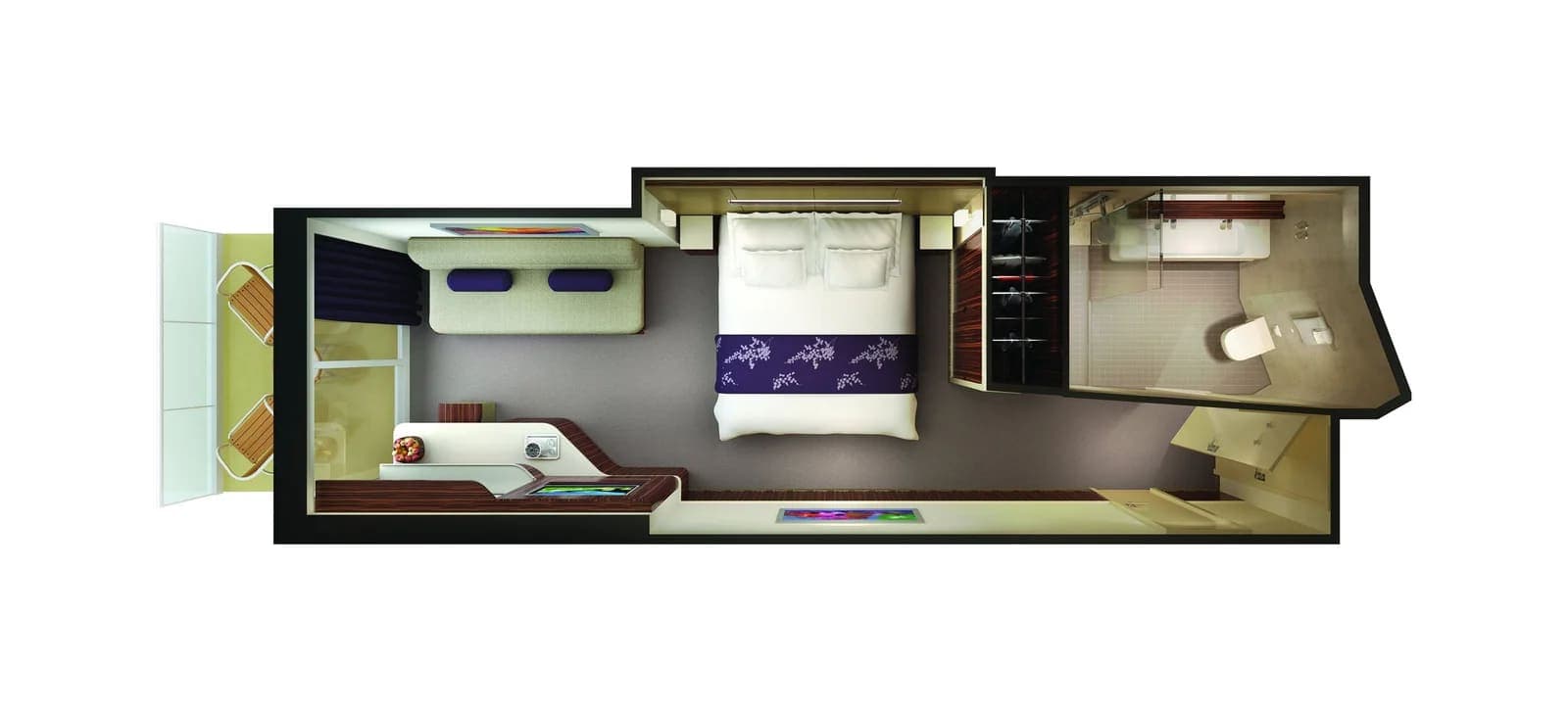 Aft-Facing Club Balcony Suite floor plan, Norwegian Getaway