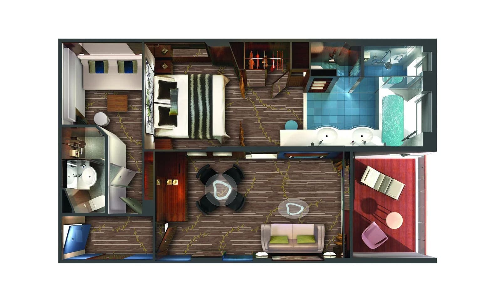 2-Bedroom Deluxe Family Suite with Balcony floor plan, Norwegian Jade