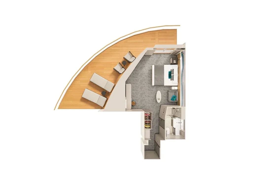 Forward-Facing Club Balcony Suite with Large Balcony floor plan, Norwegian Luna