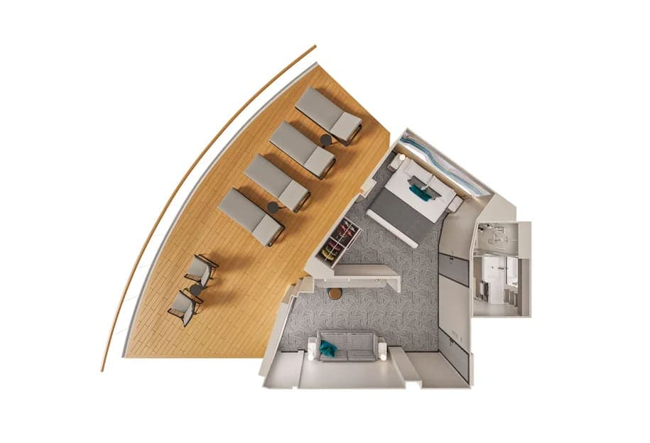 Aft-Facing Suite with Large Balcony floor plan, Norwegian Luna