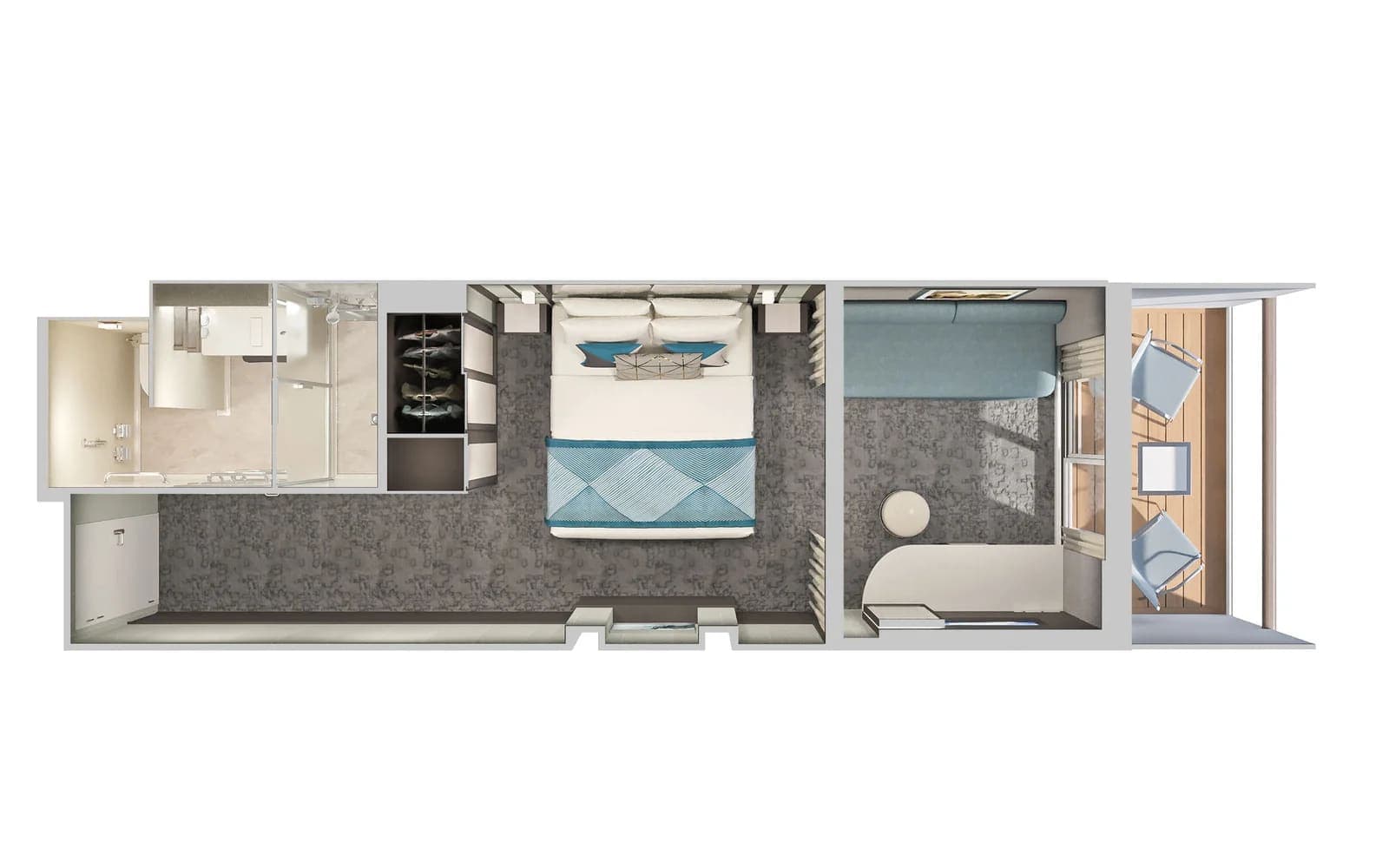 Aft-Facing Club Balcony Suite floor plan, Norwegian Pearl