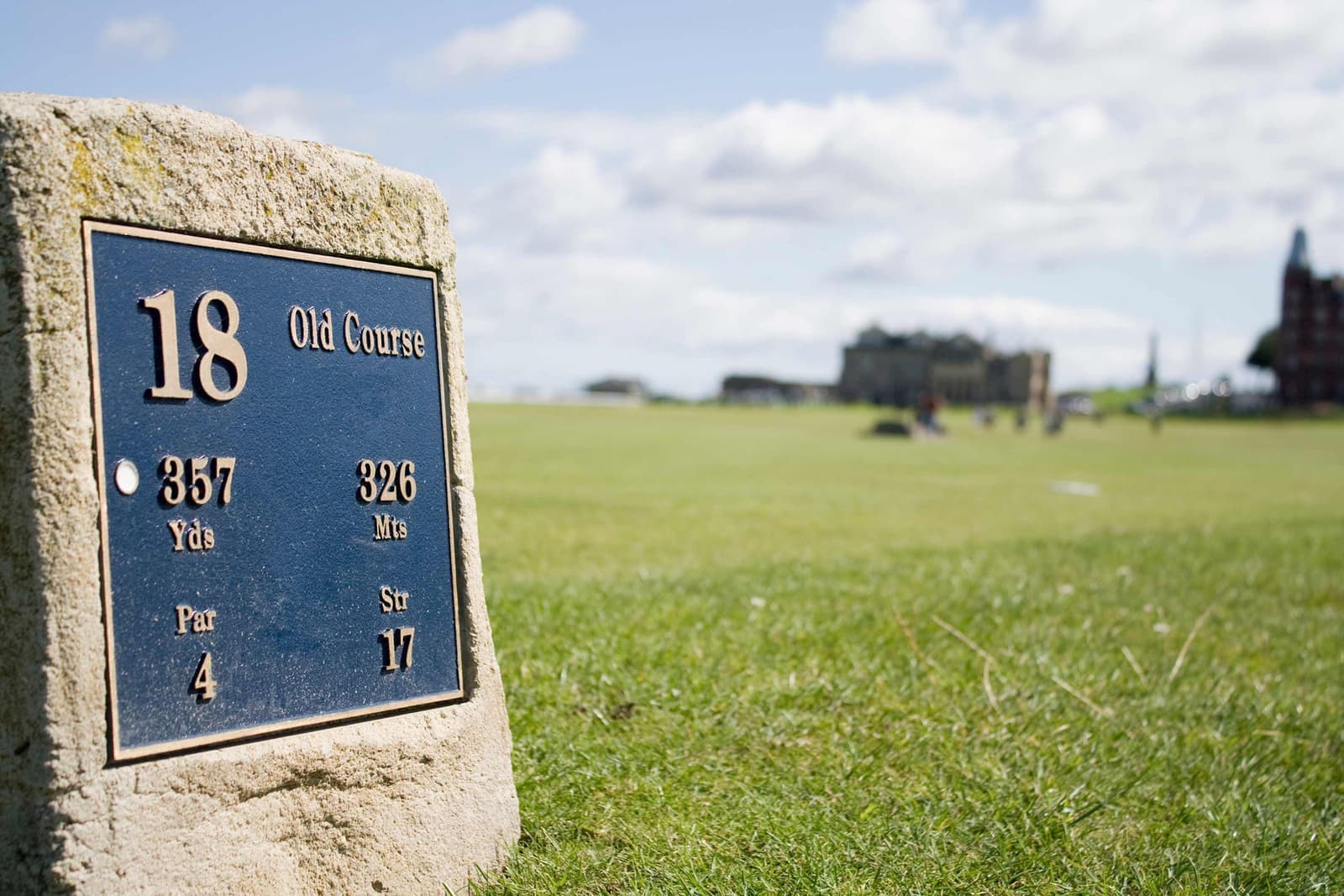 A close-up of the 18th hole in St. Andrews, Scotland