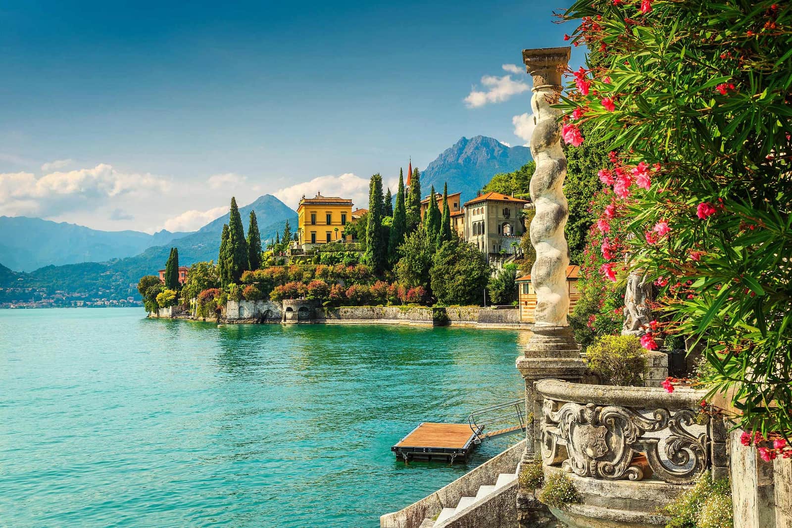 Villa Monastero on Lake Como with gardens and mountains in background