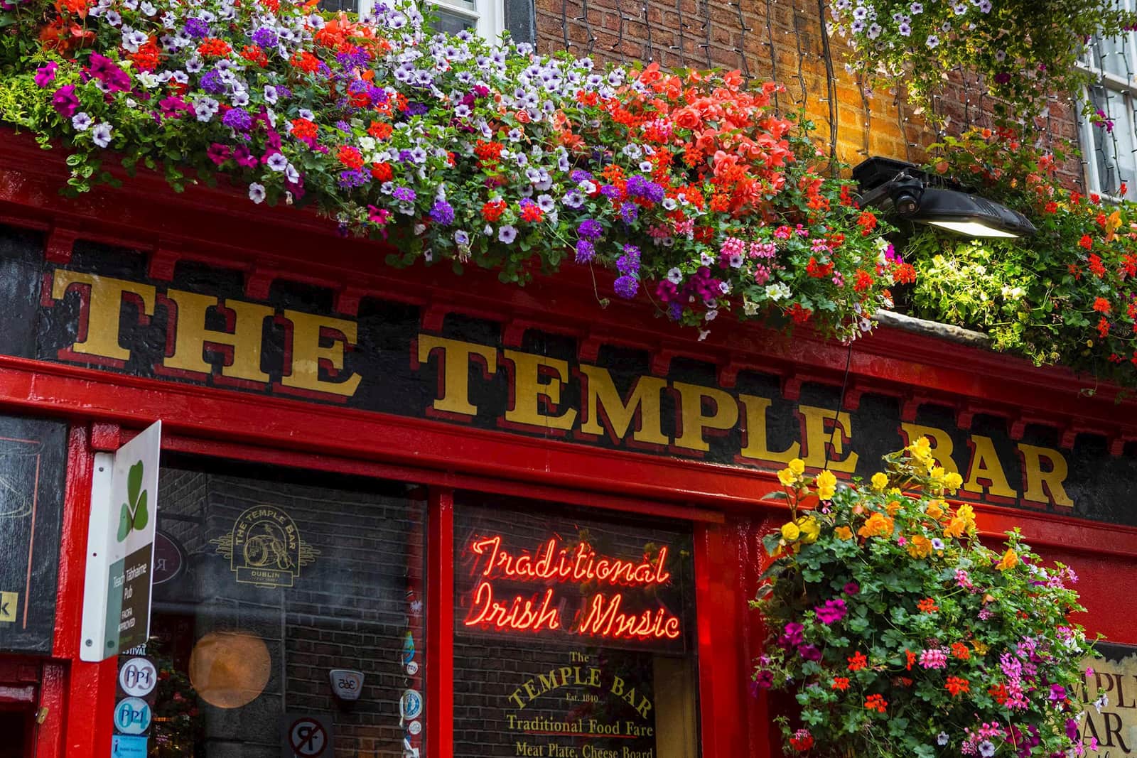 A close-up of the Temple Bar sign in Dublin, Ireland
