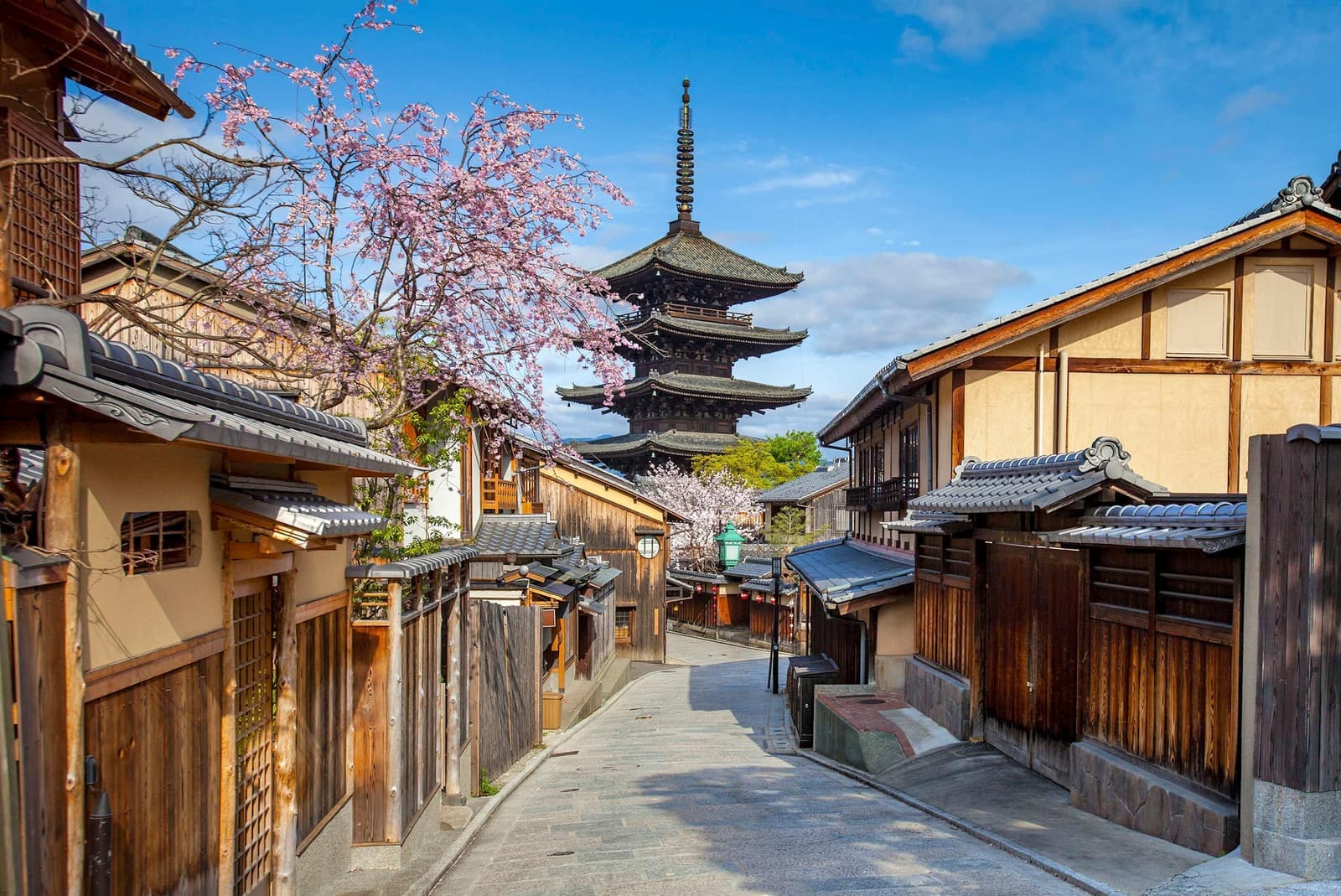 A view of Yasaka Tower from the streets of Kyoto, Japan