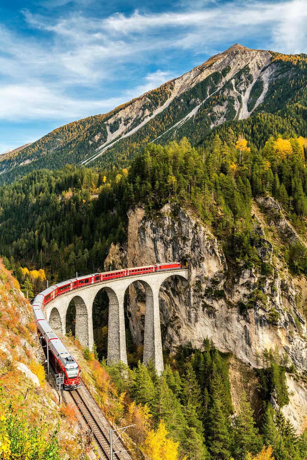 Bernina Express Train, Landwasser Viaduct, Switzerland