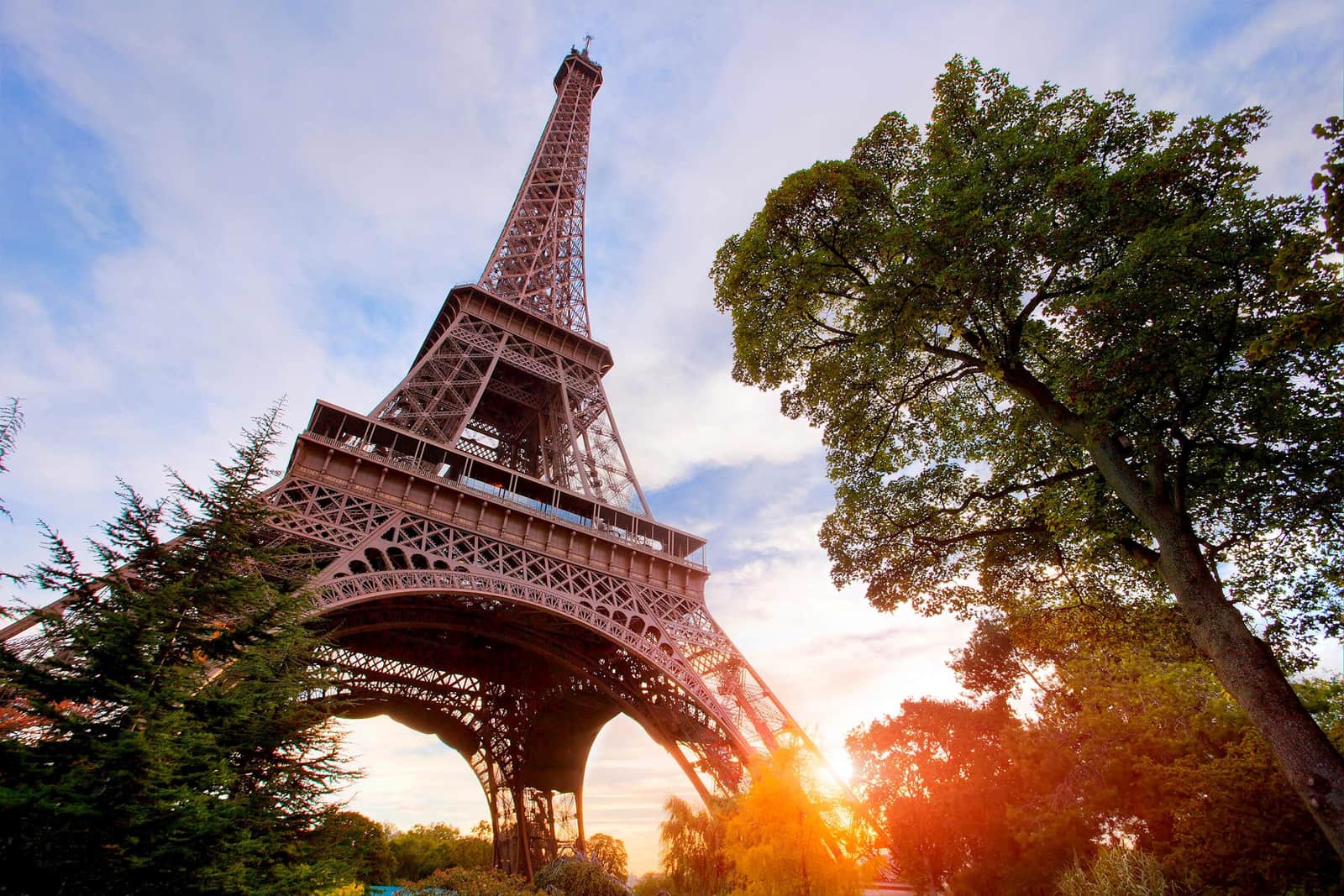 An upward view of the Eiffel Tower in Paris, France