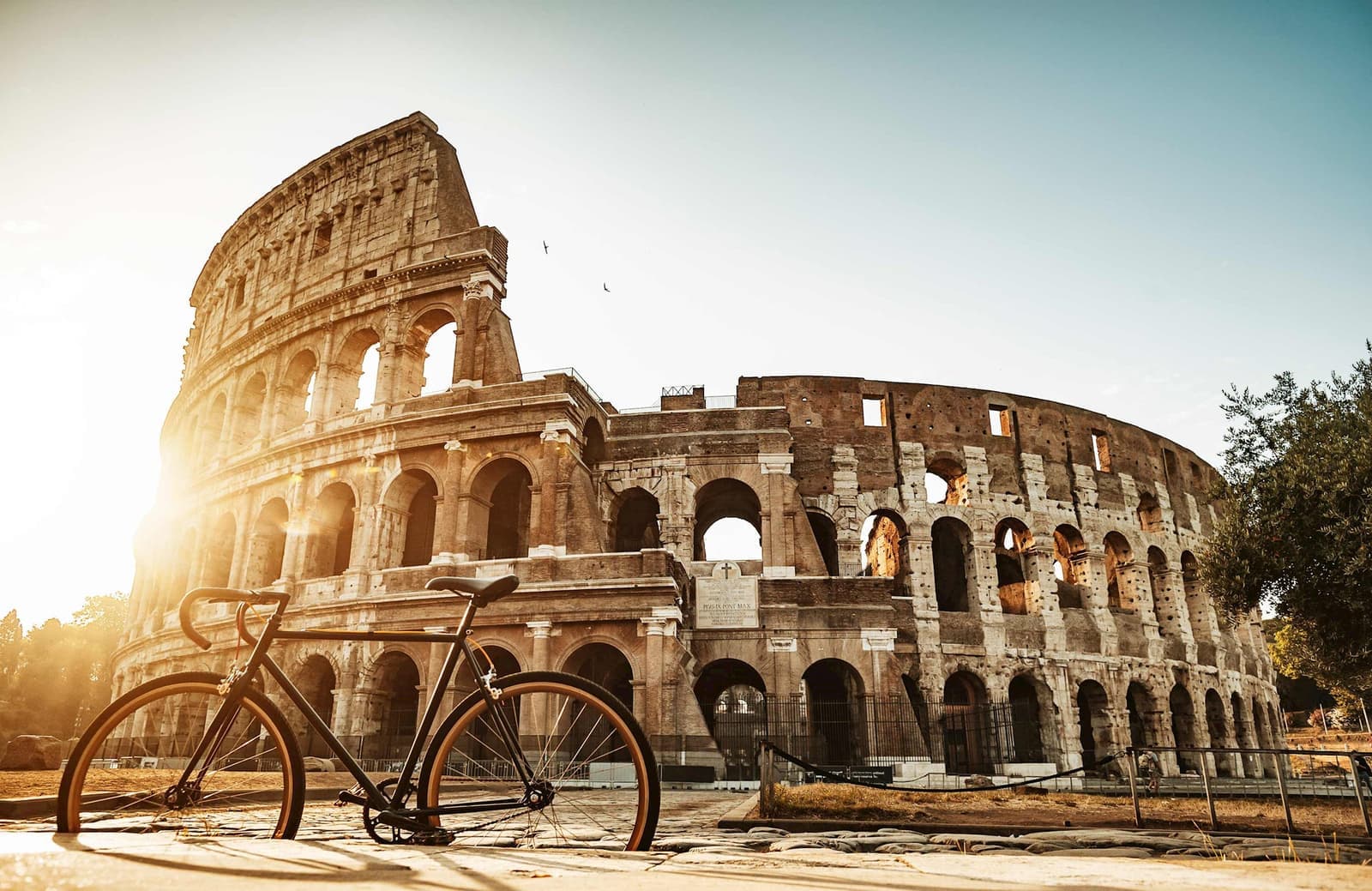 A bicycle in front of the Colosseum in Rome, Italy