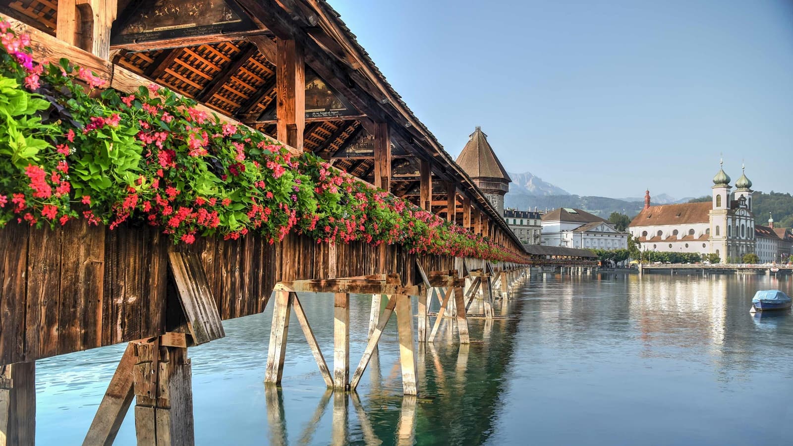 A view of the Chapel Bridge in Lucerne, Switzerland