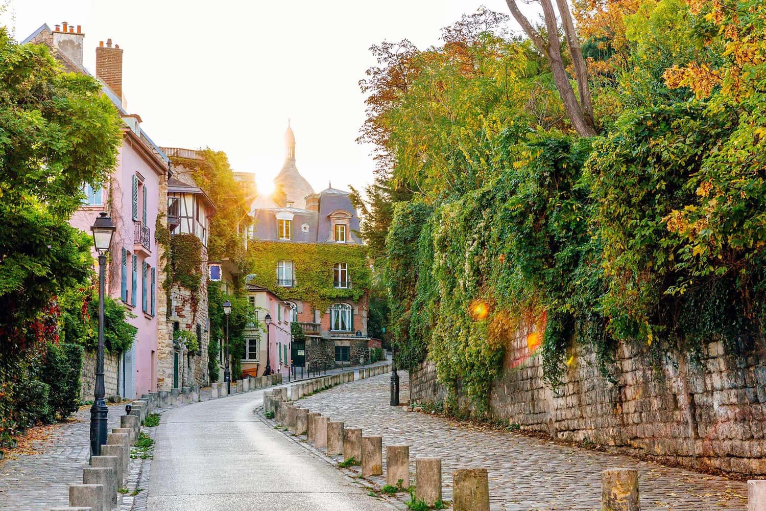 A street view of the street houses of Paris, France