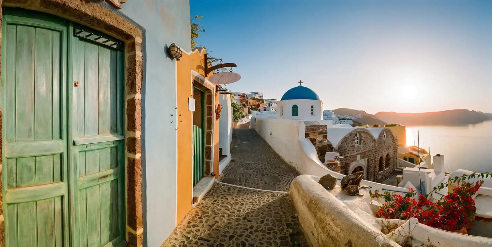 Day Hero Typical Street Of Oia, Santorini, Greece