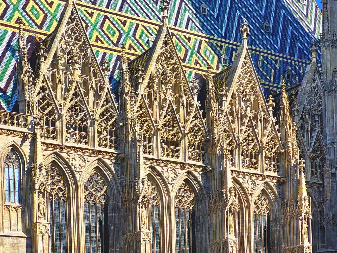 Close-up of St. Stephen’s Cathedral in Vienna, Austria.