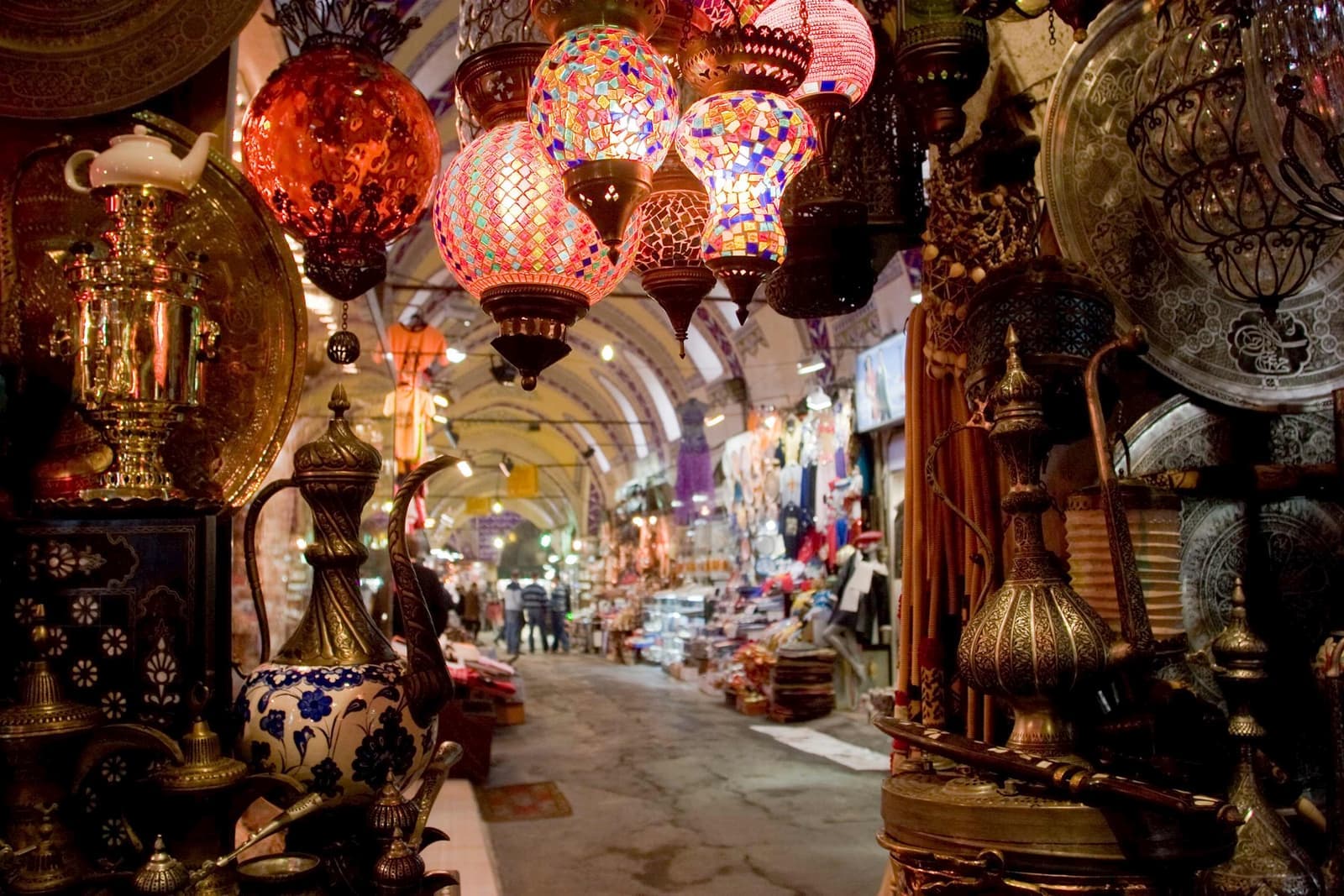 Lanterns hanging at Grand Bazaar walkway, Istanbul, Turkey