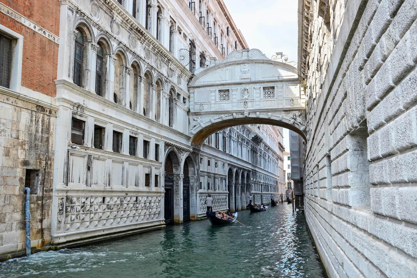 Gondola under The Bridge of Sighs in Venice, Italy