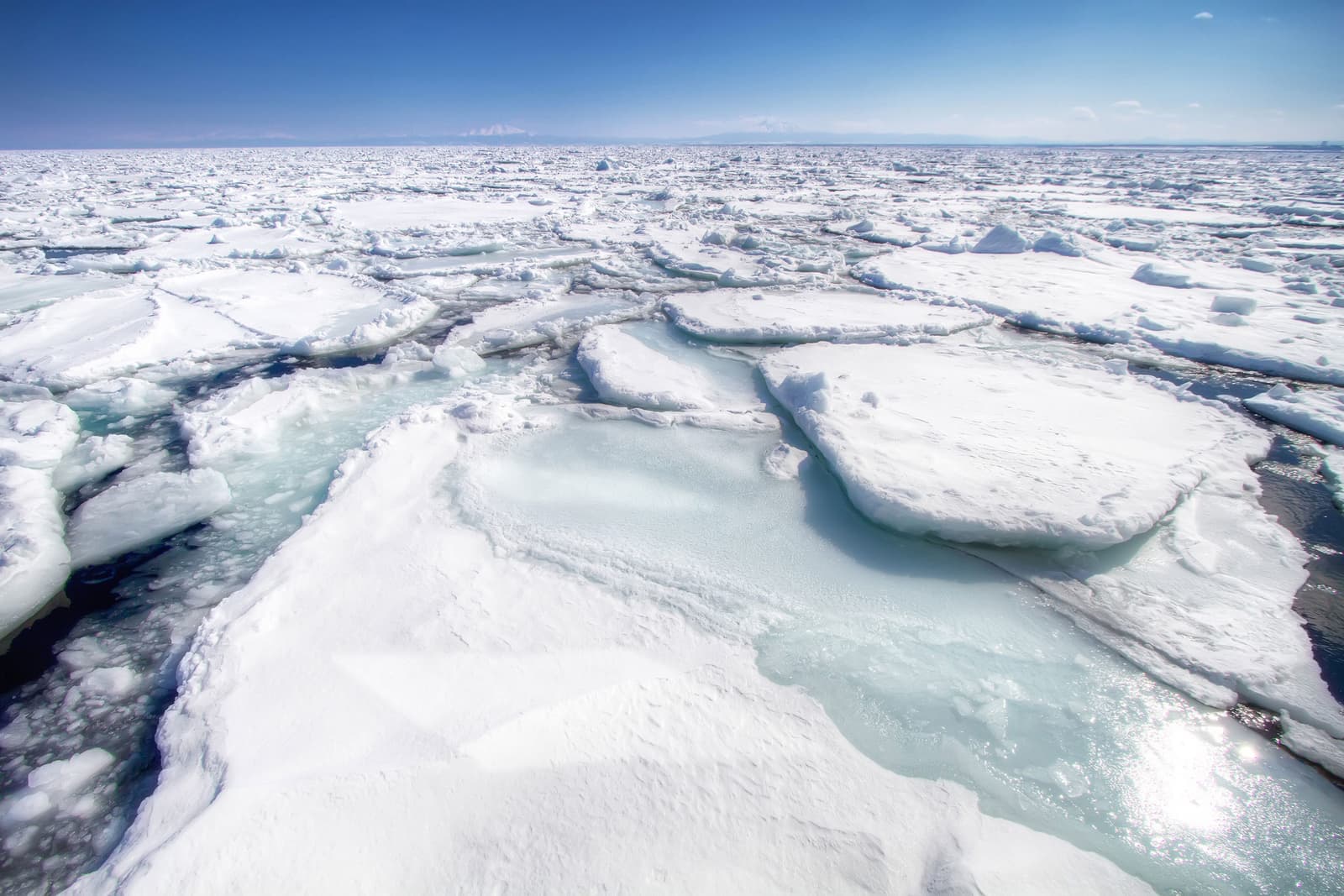 Drift ice in Abashiri on a sunny day, Hokkaido, Japan