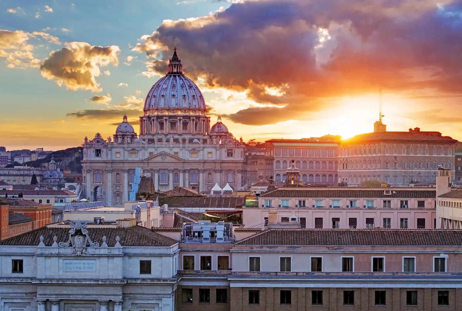 St. Peter's Basilica in Vatican City during sunset.