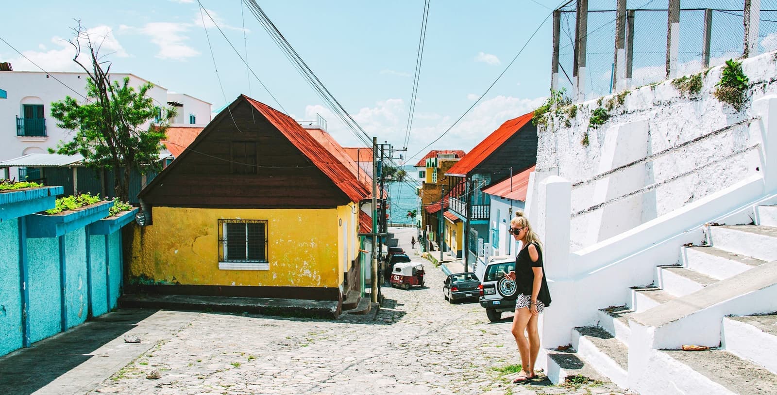 Traveller in the back streets of Antigua, Guatemala