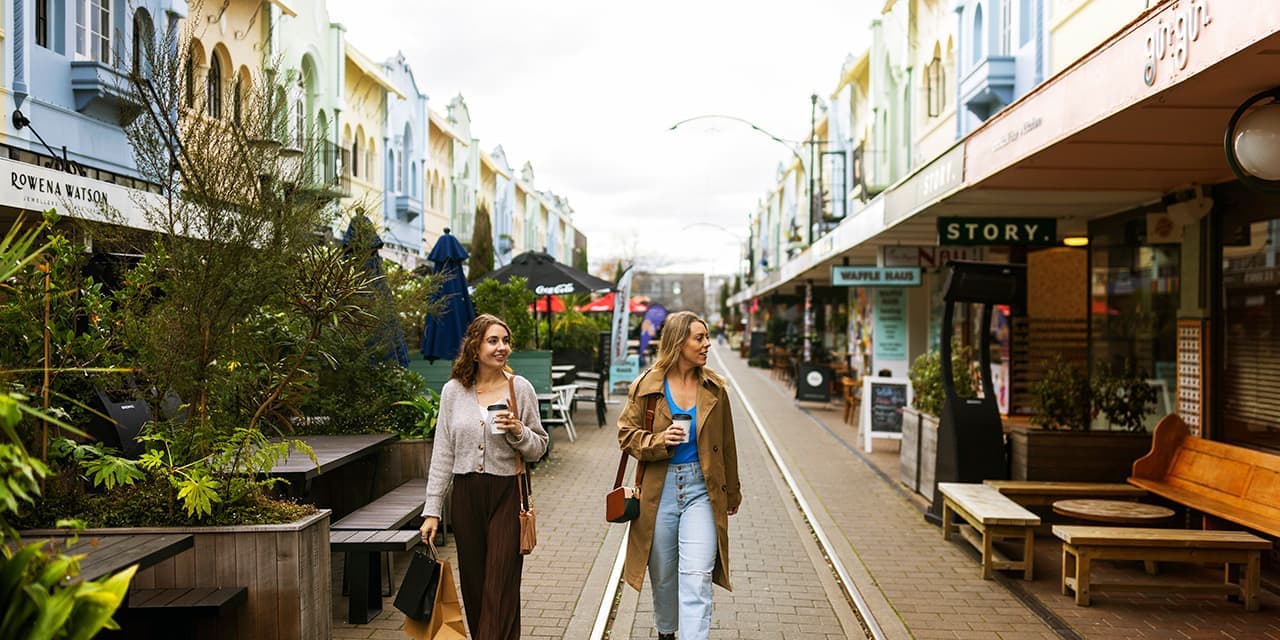 Ladies Walking Around Christchurch Wth Coffee Credit Tourism Nz And Miles Holden