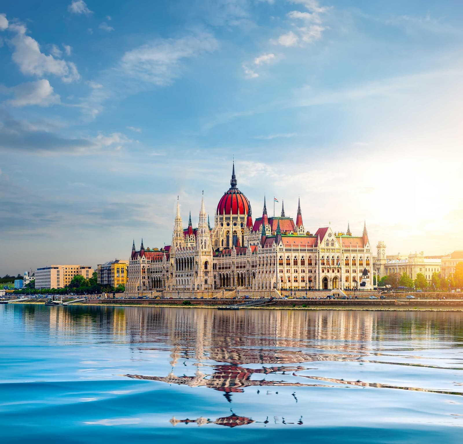 A view of the Hungarian Parliament Building from the river in Budapest, Hungary
