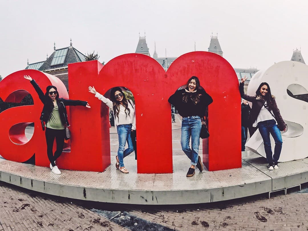 The I Amsterdam sign and Rijks Museum in Amsterdam, Netherlands