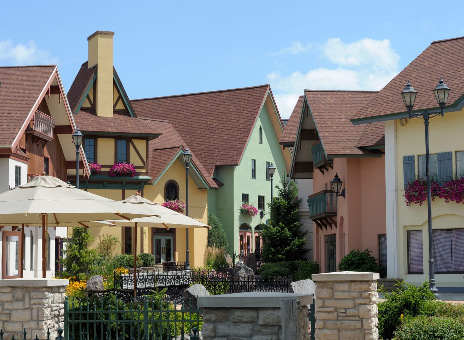 Colorful buildings in the shopping district of Frankenmuth, Michigan, USA