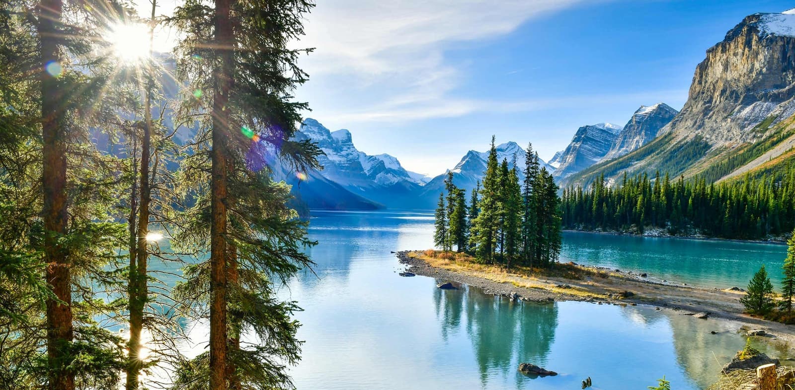 Landscape view of Spirit Island, Jasper, Alberta, Canada
