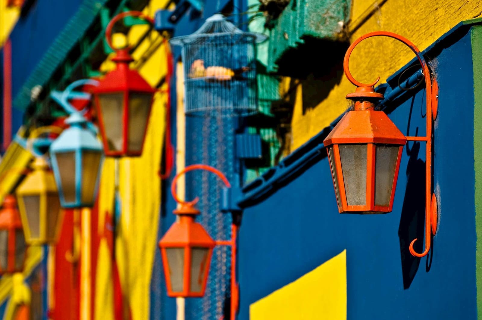 Decorative street lamps along Caminito Street, Buenos Aires, Argentina