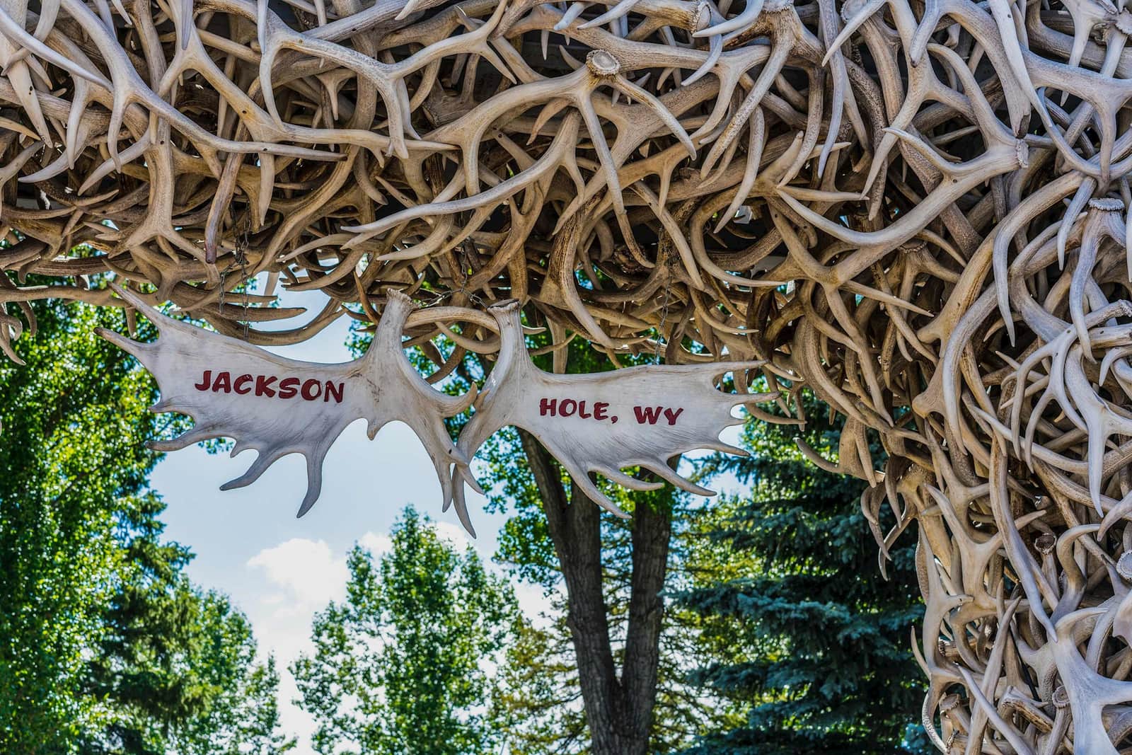 Iconic antler arch in Jackson Hole, Wyoming, USA