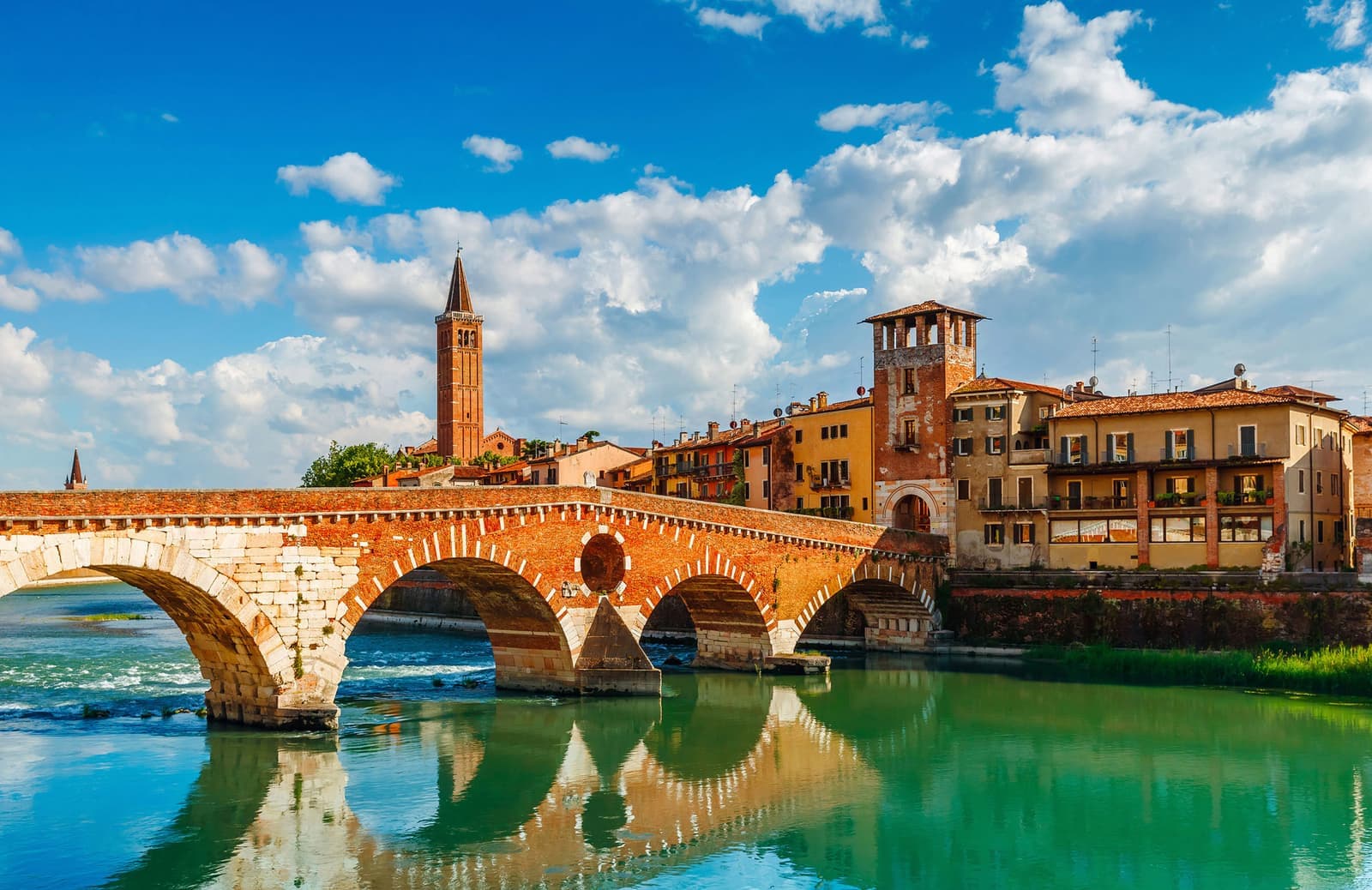 Bridge Ponte Pietra in Verona on Adige river, Verona, Italy