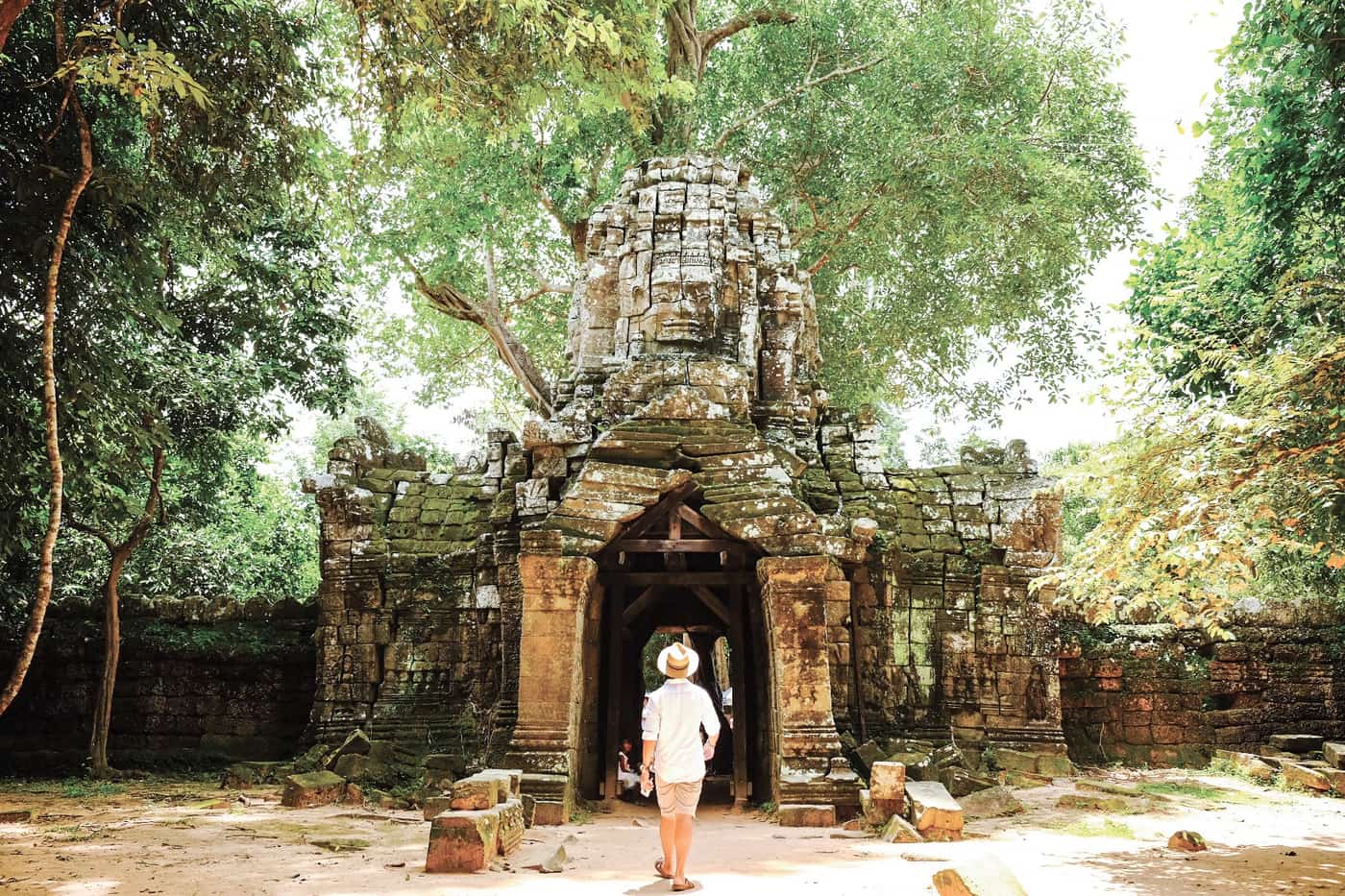 Traveller at an ancient Temple in Siem Reap, Cambodia