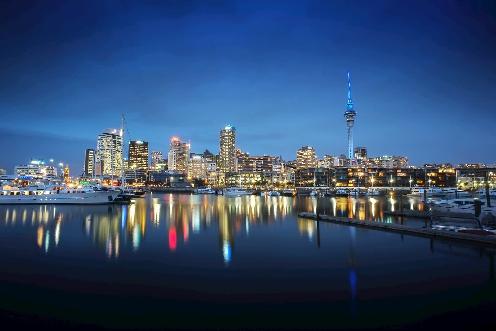 Cityscape of Auckland at night, New Zealand