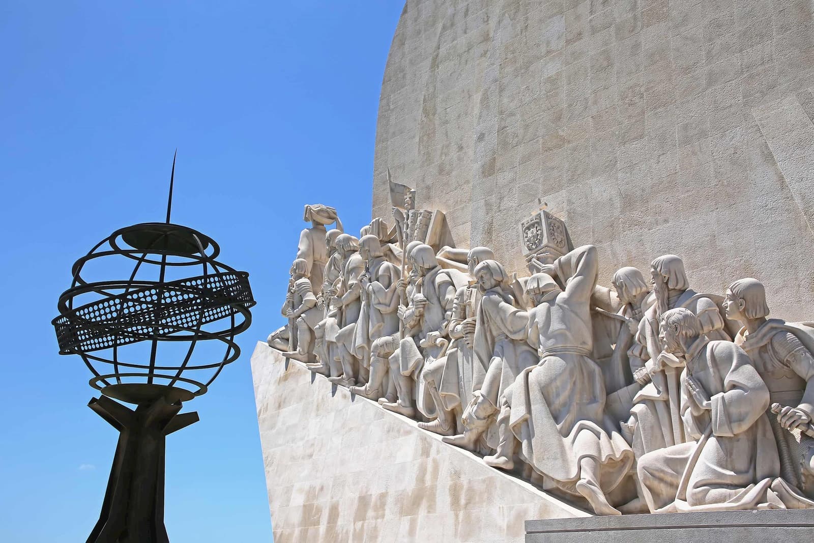 Close-up of Monument to the Discoveries sculptures in Lisbon, Portugal