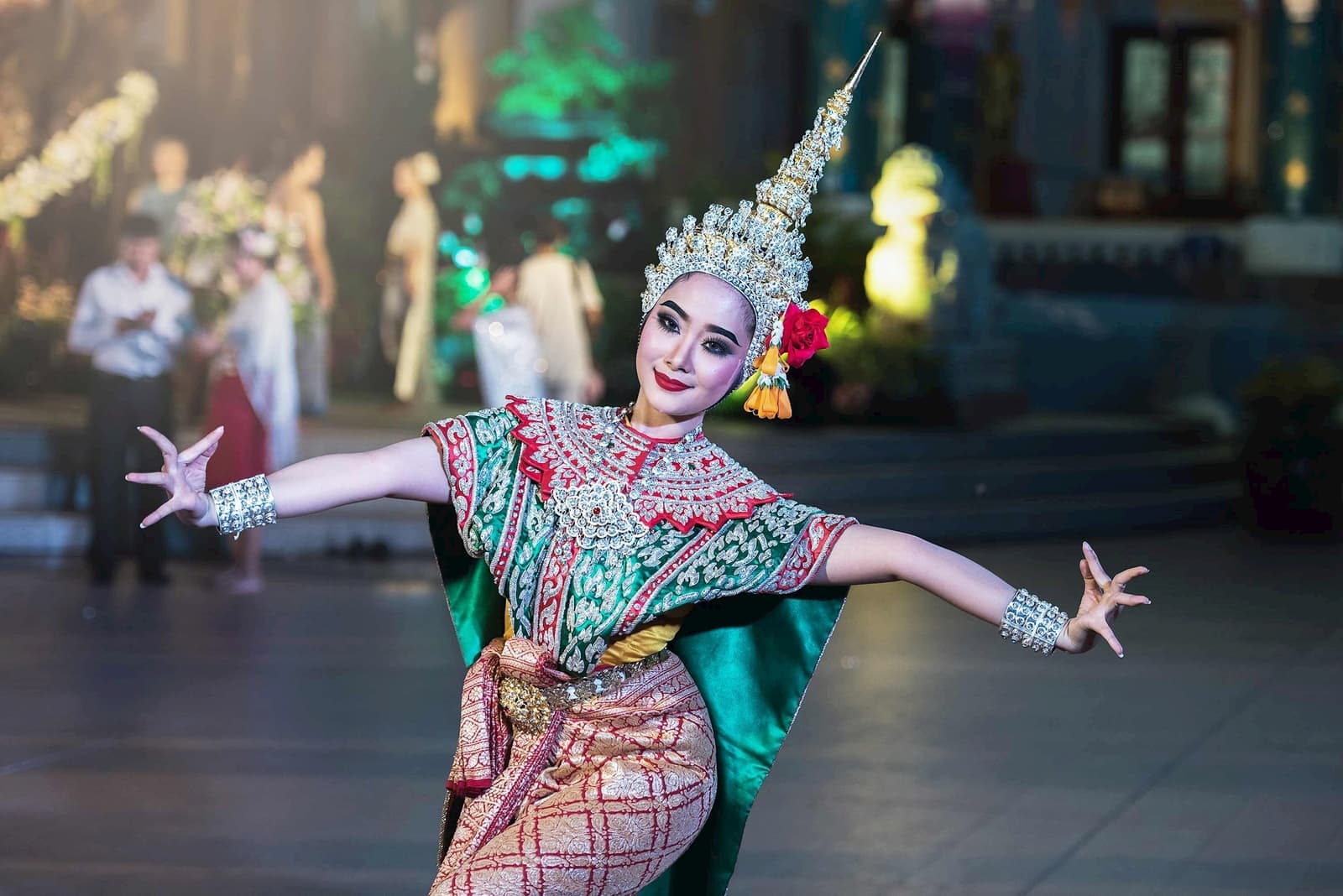 Traditional dancer performing in vibrant costume on stage, Chiang Mai, Thailand