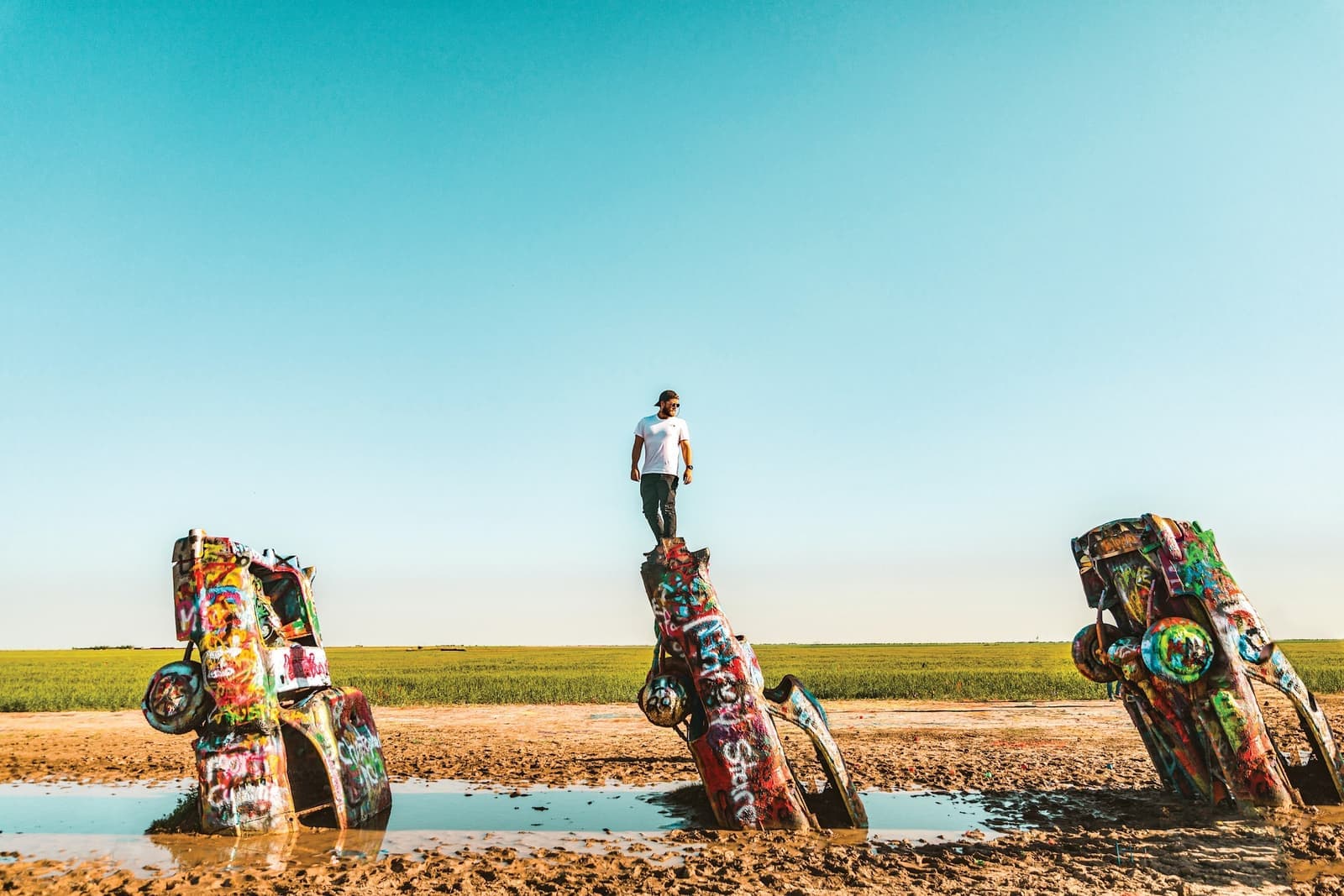 Traveller at Cadillac Ranch in Amarillo, USA