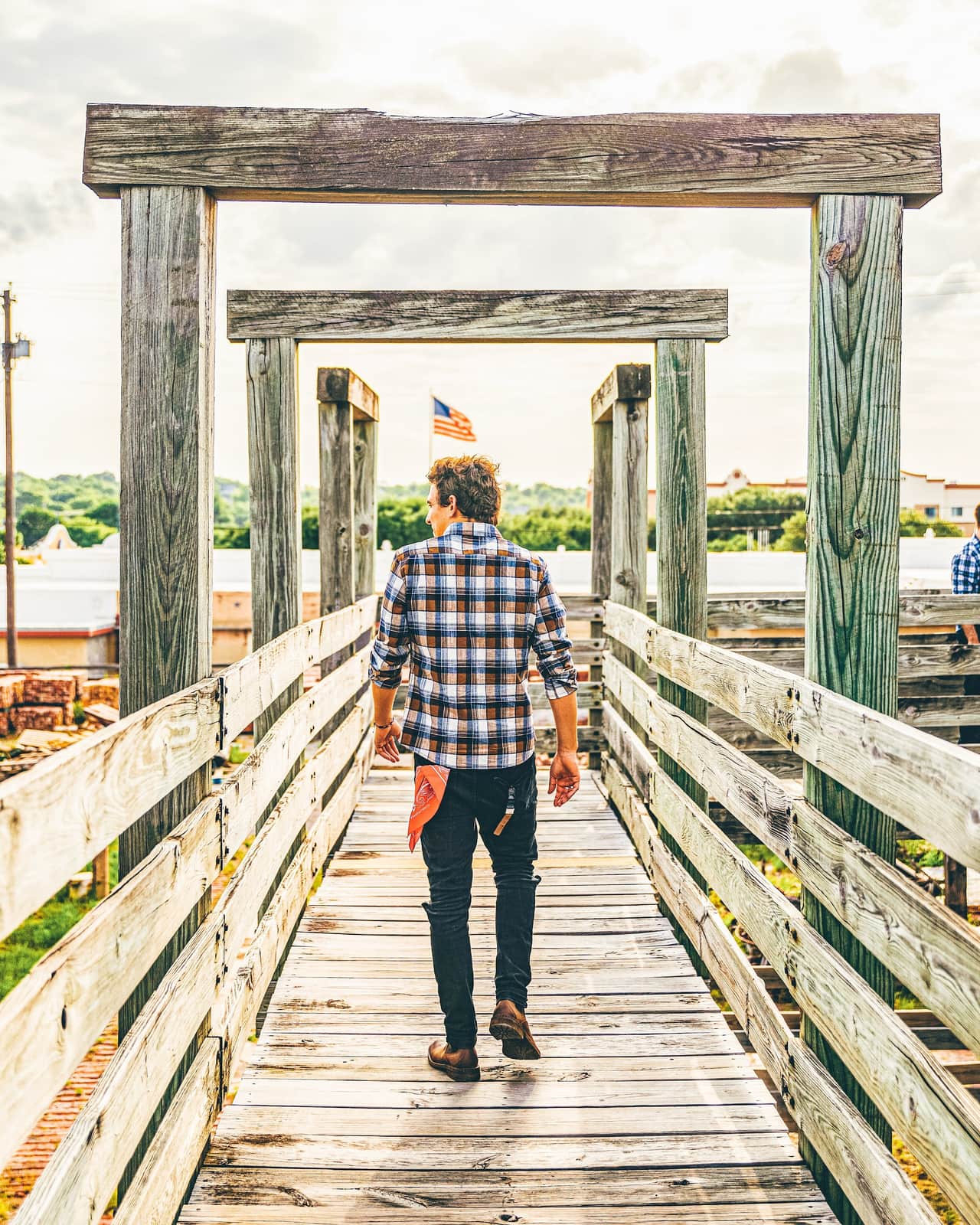 Traveller walking through the stockyards in Fort Worth, USA